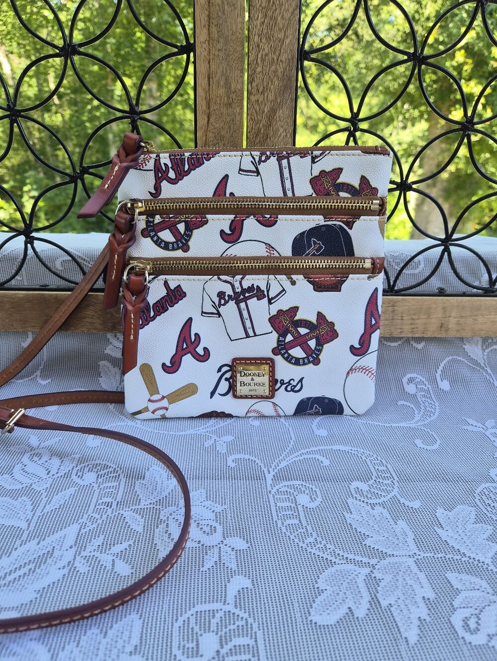 Dooney & Bourke White Atlanta Braves Patterned Crossbody Official MLB Merch